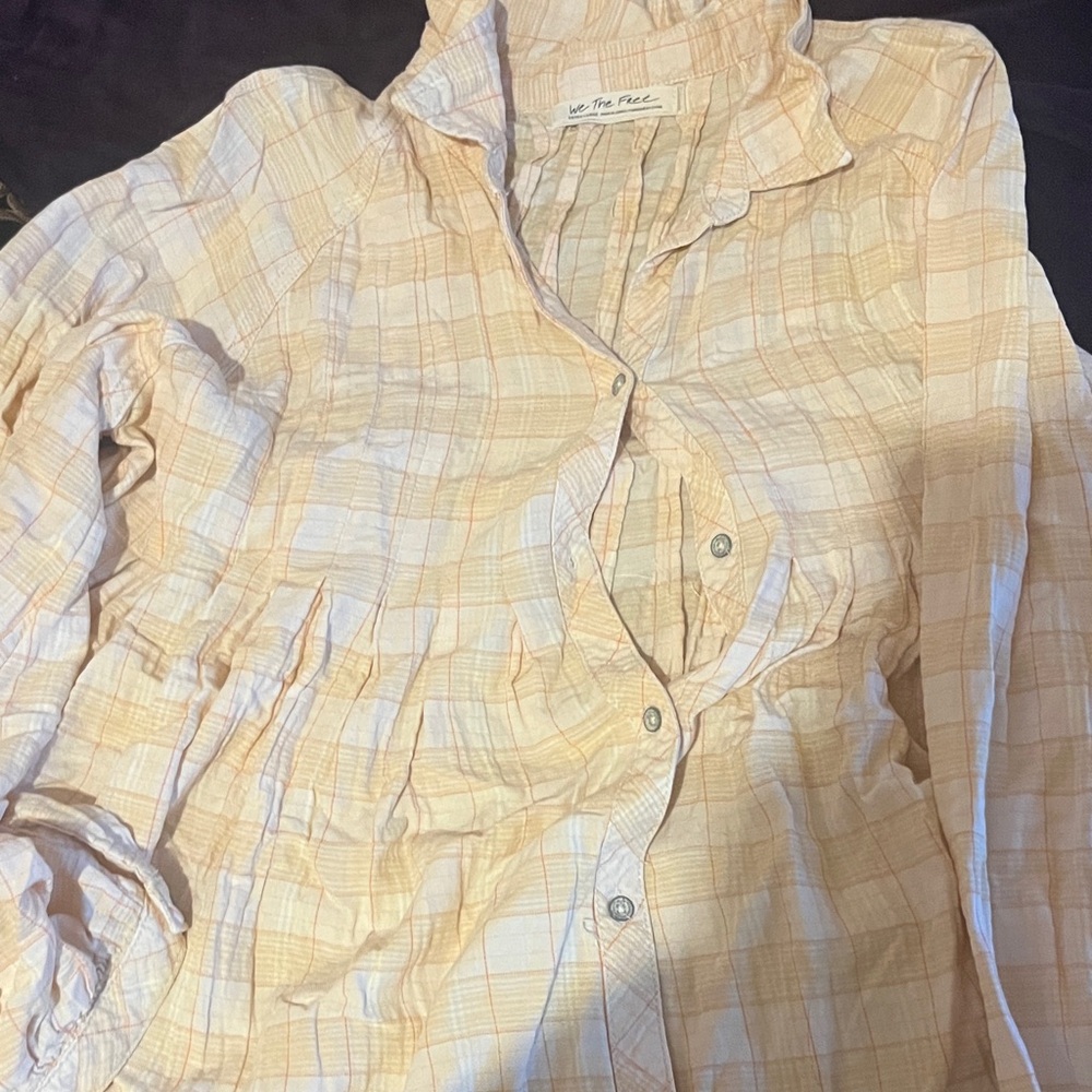 We The Free Cream and Orange Plaid Shirt